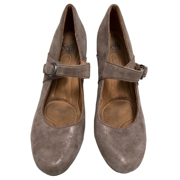 SÖFFT • Metallic Gray Miranda Mary Jane Leather Pump Heels - Picture 9 of 11